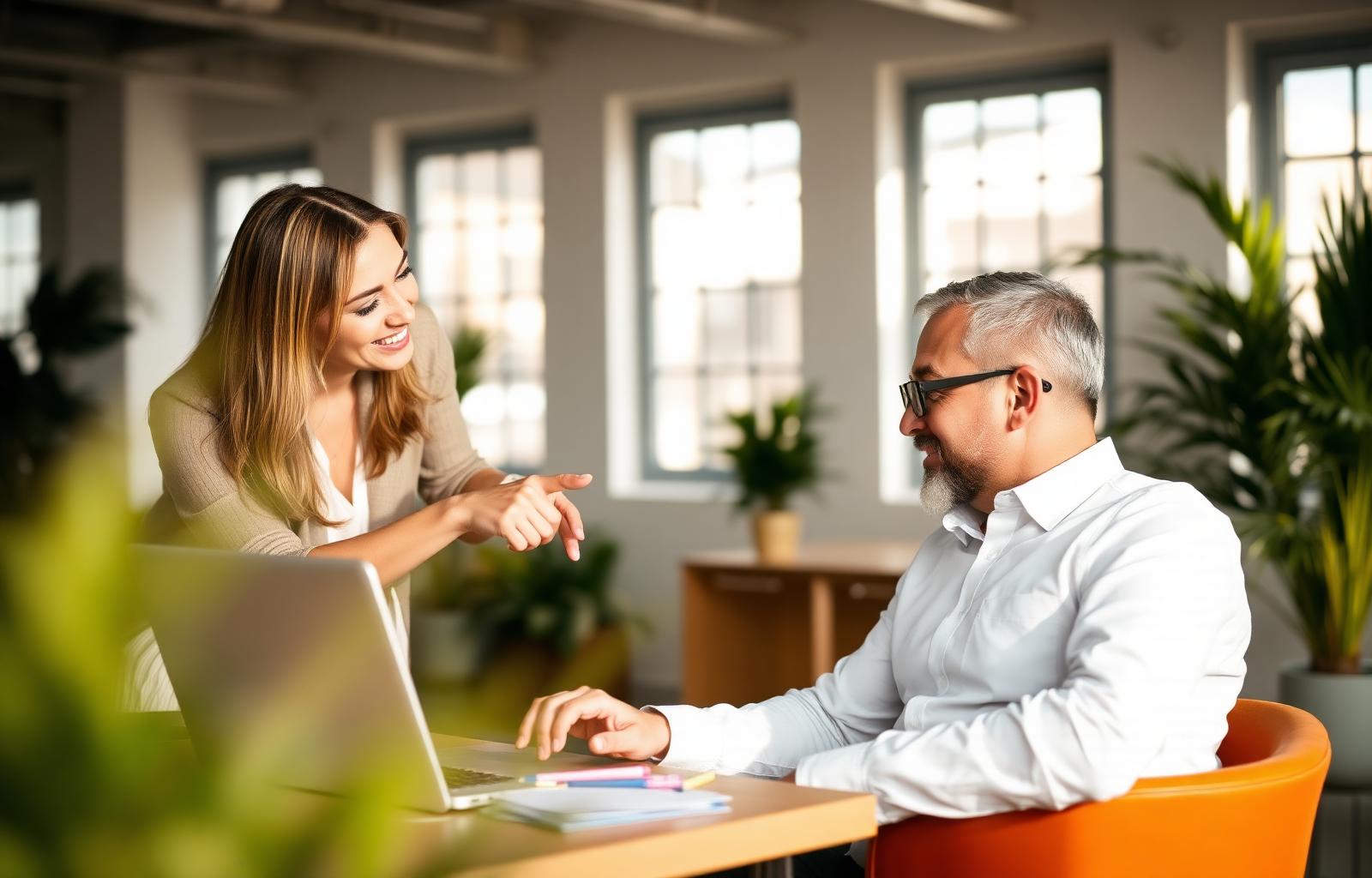 Consultant reviewing a client pipeline and CRM dashboard on a laptop