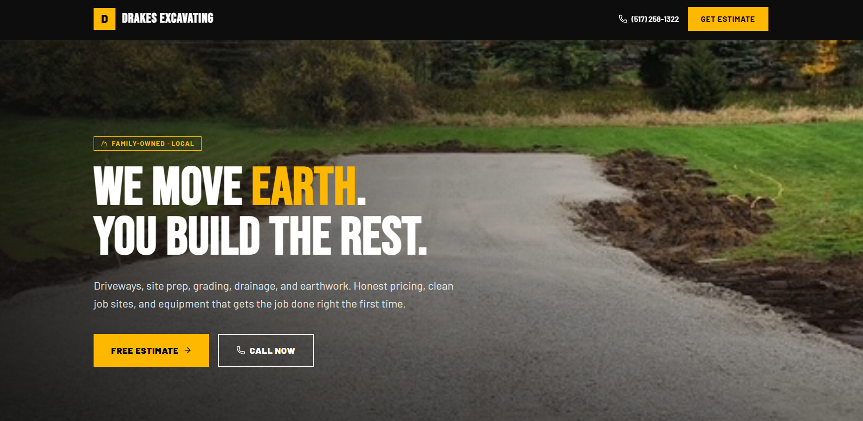 Drake's Excavating live site hero