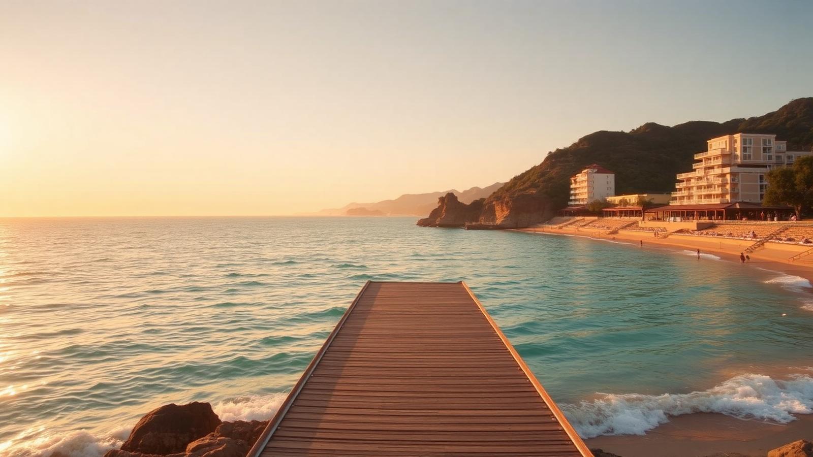 Coastal destination at golden hour